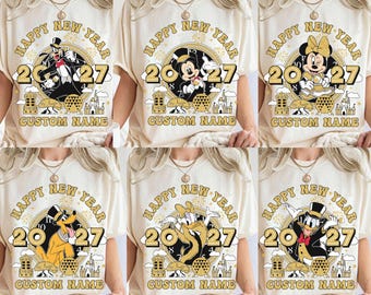 Personalized Disney Mickey and Friends Happy New Year 2027 Shirt, Merry Christmas Sweatshirt, Disneyland Christmas Family Matching Shirt