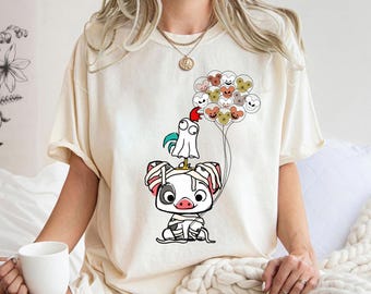 Disney Moana Pua And Hei Hei Mummy Ghost Halloween Balloon T-shirt, Cute Pua Halloween Tee, Disneyland Halloween Family Matching Shirts