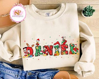 Custom Name Mickey and Friends Christmas Shirt, Personalized Disney Christmas Crew Matching Tee, Name Kids Shirt, Christmas Gift Shirts