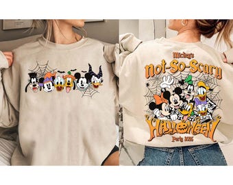 Camiseta vintage de 2 caras de Disney Mickey's Not So Scary Halloween Party 2026, camiseta de Halloween de Disney Mickey y sus amigos, camiseta familiar de Halloween de WDW