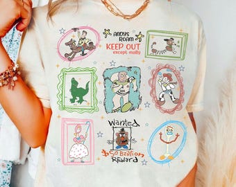 Camiseta de arte de Toy Story de Disney, camiseta de personajes de Toy Story de Disney, camiseta de Woody, Buzz Lightyear, Jessie, Bo Peep y Forky de Disney, camiseta para viaje a Disneyland