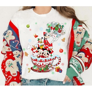 Disney Mickey and Friends Christmas Balloon Coffee Cup Shirt, Christmas Lights and Presents Sweatshirt, Disneyland Christmas Matching Shirt
