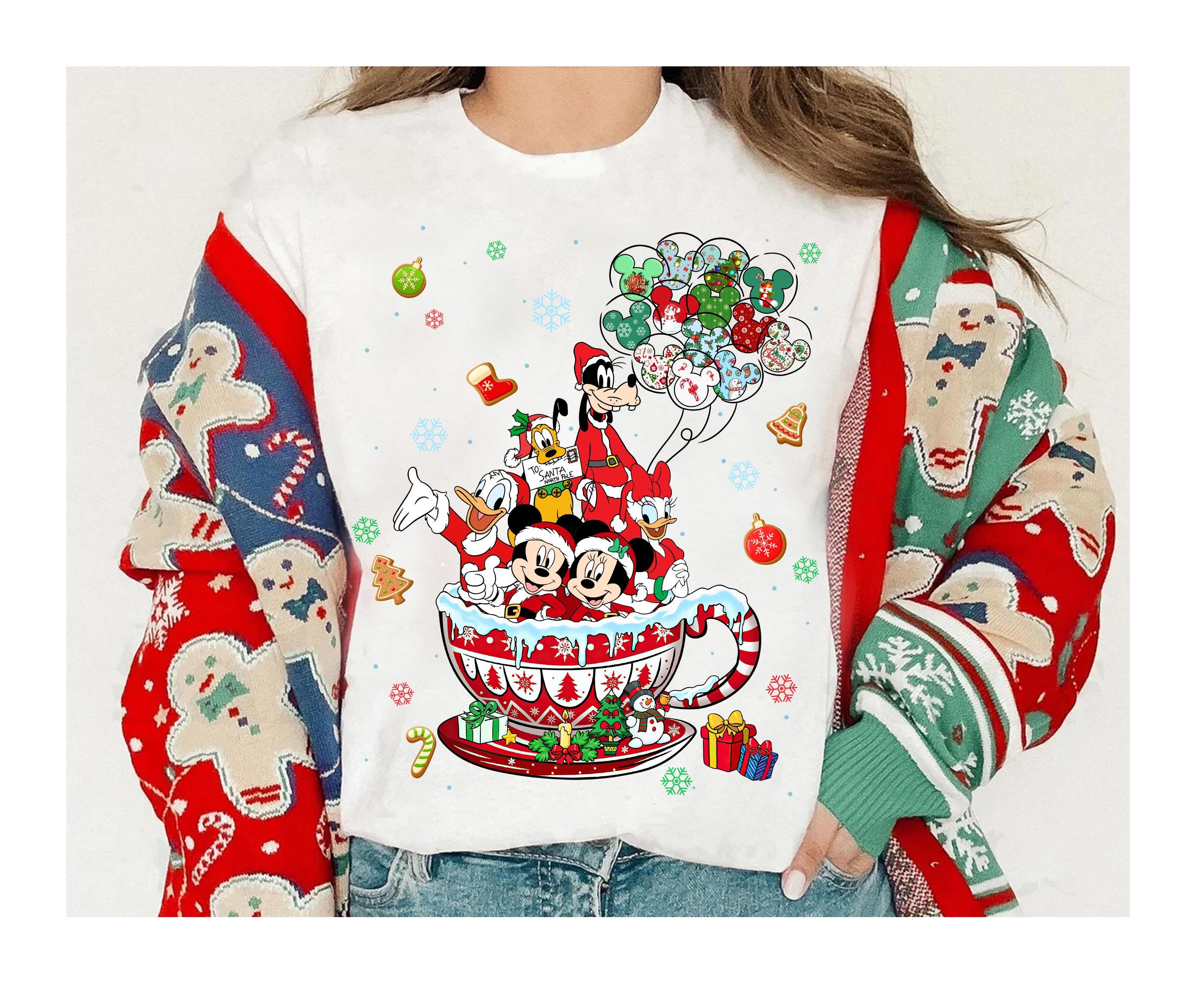 Disney Mickey and Friends Christmas Balloon Coffee Cup Shirt, Christmas Lights and Presents Sweatshirt, Disneyland Christmas Matching Shirt