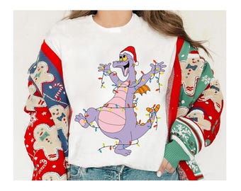 Disney Figment Christmas Lights Shirt, Figment Merry Christmas Sweatshirt, Purple Dragon Epcot Disneyland Christmas Matching Family Shirts