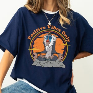 Disney The Lion King Rafiki Positive Vibes Only Retro Graphic T-Shirt, Disneyland Family Matching Shirts, Disney Birthday Adult Kid Shirt