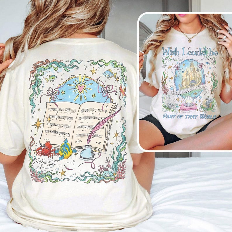 Koszulka Disney Mała Syrenka Comfort Colors w stylu vintage, część Twojego świata, koszulka z kokardą Księżniczka Ariel Kokietka, koszulka Disney Princess dla dziewczynek zdjęcie 2