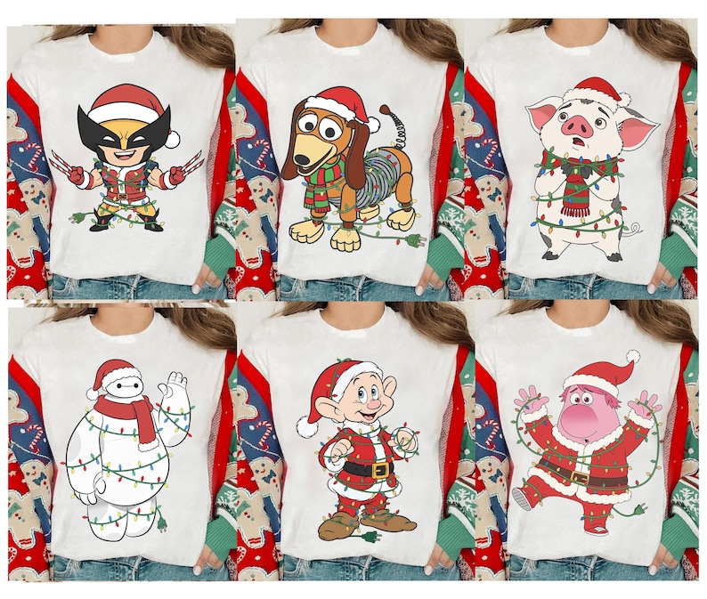 Disney Pixar Cars All Characters Christmas Lights shirt McQueen Sally Tow Mater Doc Hudson Mickey Stitch,Star Wars,Princess Xmas Lights Tee image 5