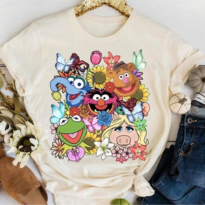 Camiseta con personajes florales de Los Teleñecos de Disney, camiseta de la Sra. Piggy con el animal Muppet de Kermit, Fozzie y Gonzo, Magic Kingdom, camisetas familiares a juego de Disneyland