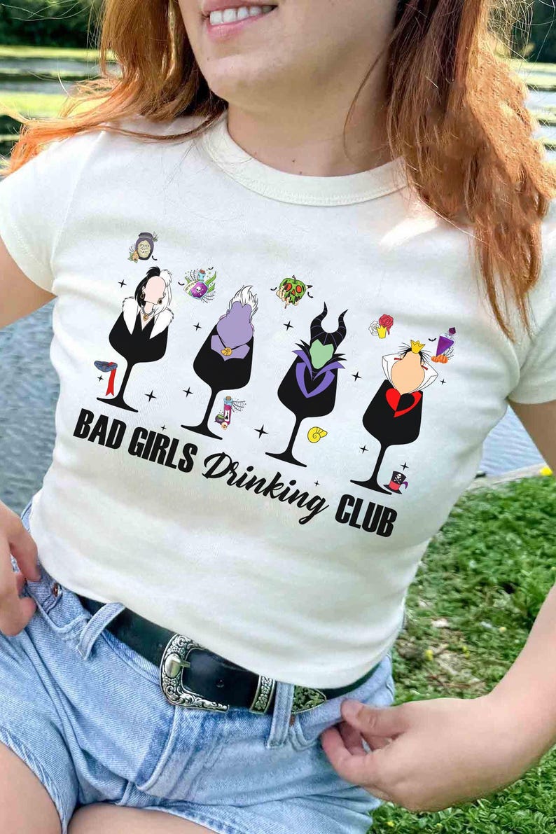 Personalized Drinking Club Disney Villains Bad Girls Bad Guys Shirt, Bad Witches Club Maleficent Ursula Cruella Hades Hook, Disney Girl Trip image 1