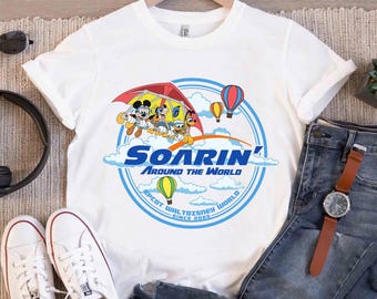 Vintage Soarin' Around The World Mickey and Friends T-shirt, Disney Ride Epcot Center Shirt, Disneyland Family Matching Group Tee, Magic Tee