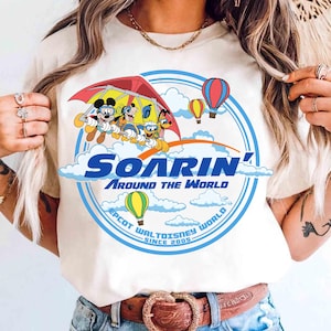 Vintage Soarin' Around The World Mickey and Friends T-shirt, Disney Ride Epcot Center Shirt, Disneyland Family Matching Group Tee, Magic Tee
