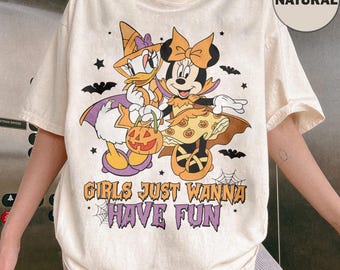 Vintage Disney Minnie & Daisy Witch Girls Just Wanna Have Fun Halloween Shirt, Disney Besties Disney Girls Trip Halloween 2026 T-Shirt