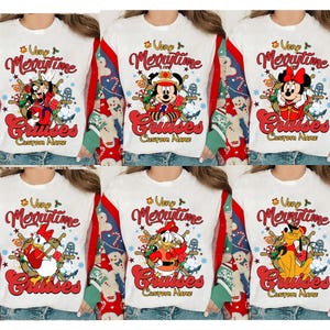 Camiseta personalizada de Disney Cruise Line, camiseta navideña de Mickey y sus amigos Very Merrytime Cruises 2025, camiseta navideña familiar de Disney Cruise Line
