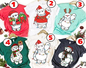 Disney Big Hero6  Baymax Multi Santa Christmas Lights T-Shirt, Baymax Santa Christmas Shirt, Cute Baymax Chubby Santa Costume Matching Shirt