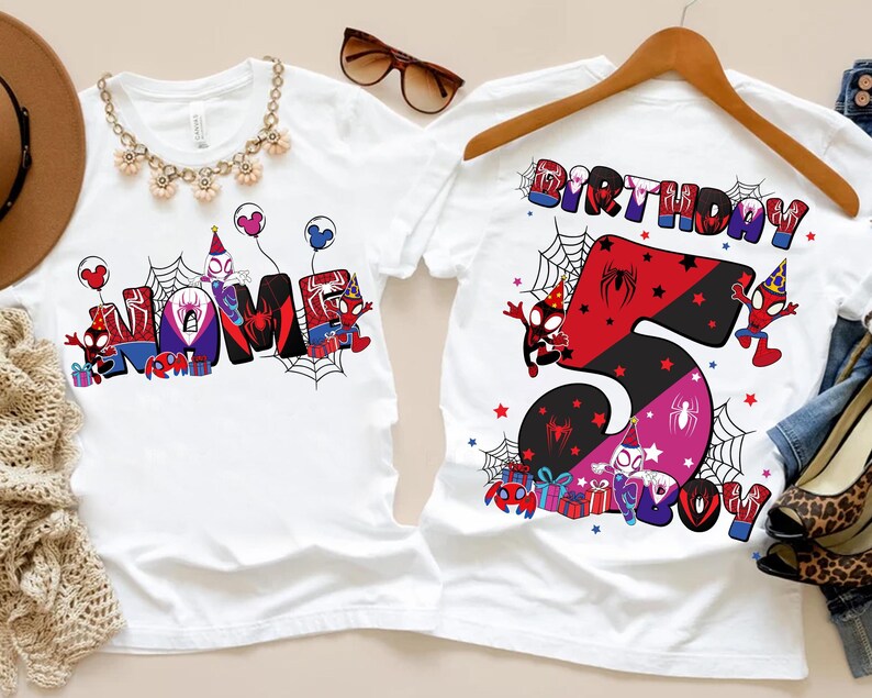 Personalized Two-Sided Spidey and His Amazing Friends Character Shirt, Disney Spidey Birthday Shirt, Disneyland Family Matching Shirt image 4