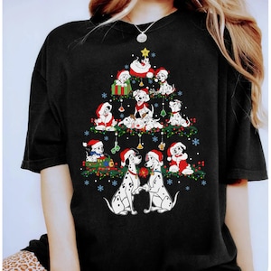 Disney 101 Dalmatians Christmas Tree and Lights Shirt, Pongo Perdita Lucky Rolly Patch Christmas Sweater, Disneyland Xmas Matching Shirts