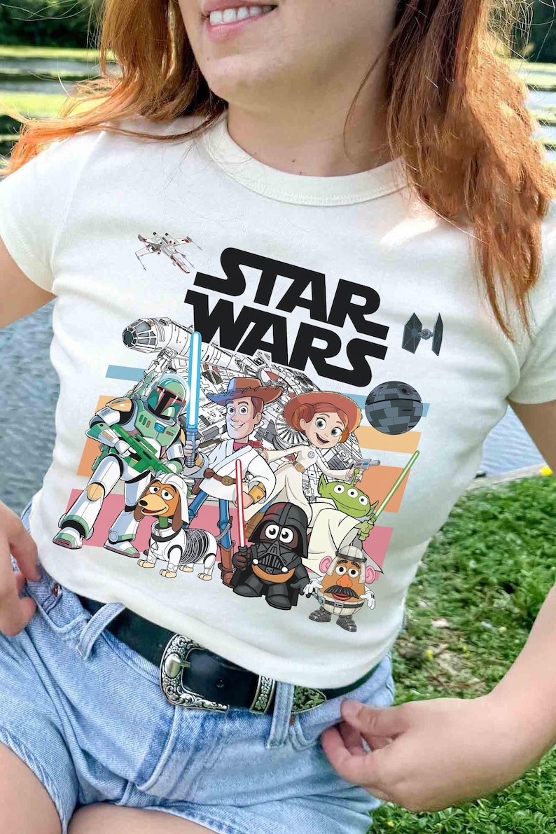 Disney Pixar Toy Story Star Wars Shirt, May The 4th Be With You Tee, Funny Pixar Toy Story Mashup Buzz Lightyear Woody Jessie Slinky Dog Tee image 2