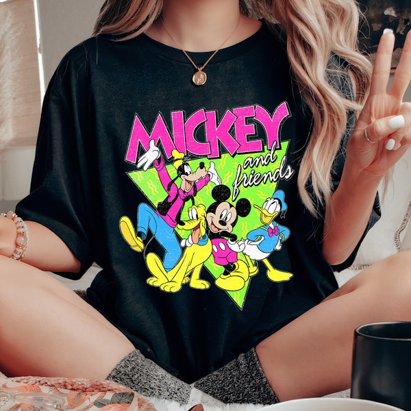 Disney Mickey And Friends Group Shot Neon Portrait Shirt, Disneyland Family Matching Shirt, Magic Kingdom Tee, WDW Epcot Theme Park Shirt