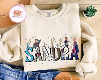 Camiseta personalizada con nombre de personajes de Frozen, camiseta navideña a juego personalizada para la familia de Disney, camiseta infantil con nombre, regalos personalizados para viajes a Epcot