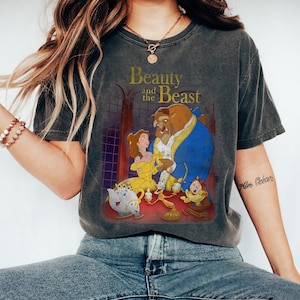 Disney Beauty And The Beast Distressed Vintage Group Shot T-Shirt, Magic Kingdom, Disneyland Family Matching Shirts, Walt Disney World Tee image 1