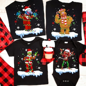 Disney The Muppets Characters Christmas Lights Shirt, Disneyland Xmas Snow Matching Shirts, Kermit Frog, Animal, Gonzo, Fozzie Bear Xmas Tee
