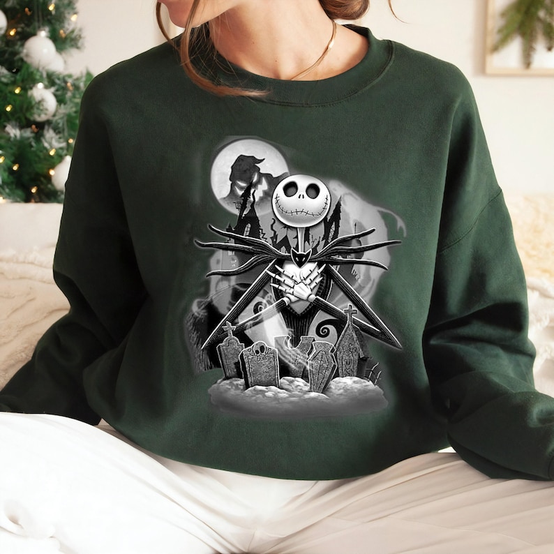 Maglietta Disney Jack Skellington The Nightmare Before Christmas, magliette di gruppo natalizie Disneyland, felpa di squadra natalizia immagine 3