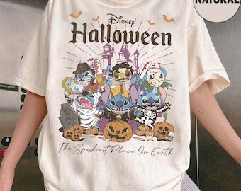 Disney Stitch Horror Halloween Characters Shirt, Trick or Treat Tee, Spooky Season Shirt, Disney Ghost Shirt, Disney Pumpkin Halloween Shirt