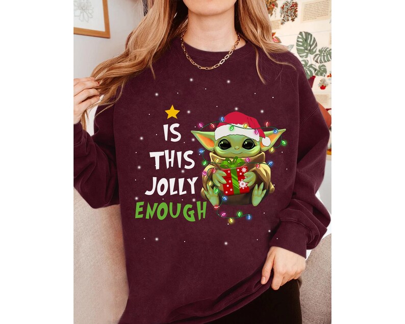 Baby Yoda Star Wars Is This Jolly Enough Santa Costume Christmas Shirt, Disneyland Christmas Matching Family Shirts, Christmas Squad Shirt image 4
