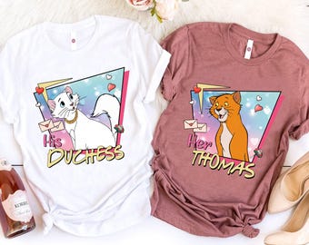 Retro jaren 90 The Aristocats zijn hertogin en haar Thomas T-shirt, Disney-paar shirt, Disney Valentijnsdag shirt, Disney familie bijpassende shirt