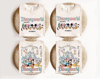 Doppelseitig Florida Est 1971 Shirt, Mickey und Friends Disney Schloss Ballon Shirt, Disneyworld Reise Familie Passende Shirt