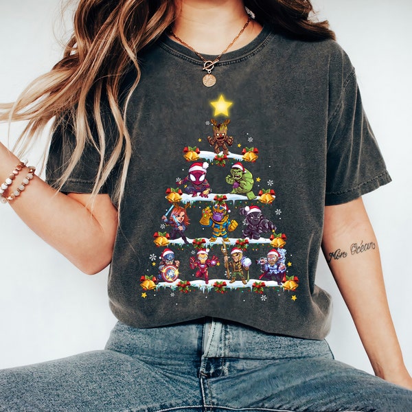 Marvel Avengers Christmas Tree Holiday T-Shirt, Marvel Christmas Gifts Sweatshirt, Disneyland Christmas Matching Family Shirts