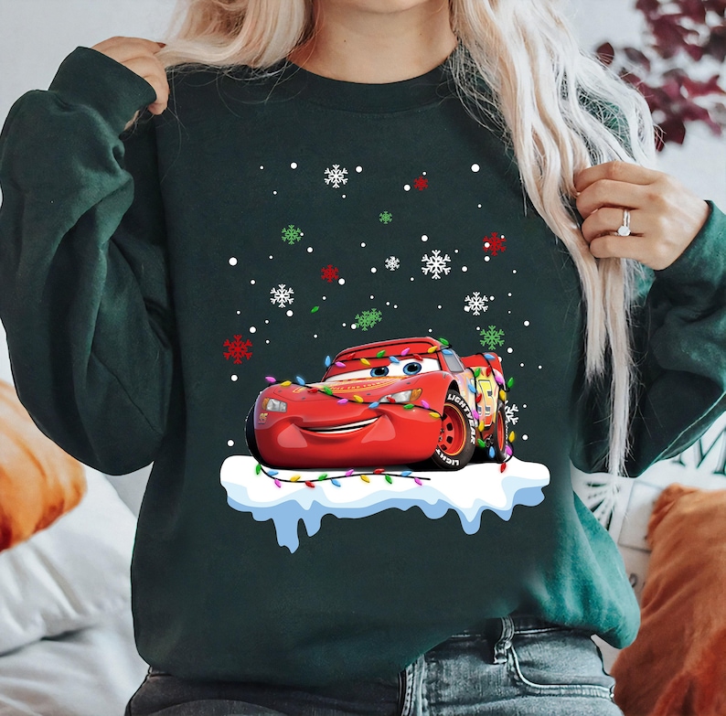 Disney Pixar Cars Lightning McQueen and Tow Mater Christmas Lights Holidays T-Shirt, Cars Xmas Shirt, Disneyland Christmas Matching Shirts image 2