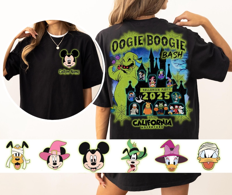 2-Sided Personalized Disneyland Halloween Oogie Boogie Bash 2026 Tee, California Adventure Park, Mickey and Friends Oogie Boogie Jack Sally image 1