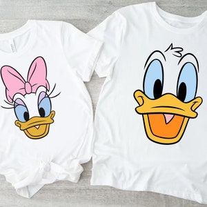 Disney Donald Duck en Daisy Duck Big Face Halloween-T-shirt, Disney paar portret shirt, Mickey en vrienden Disneyland familie bijpassende shirt