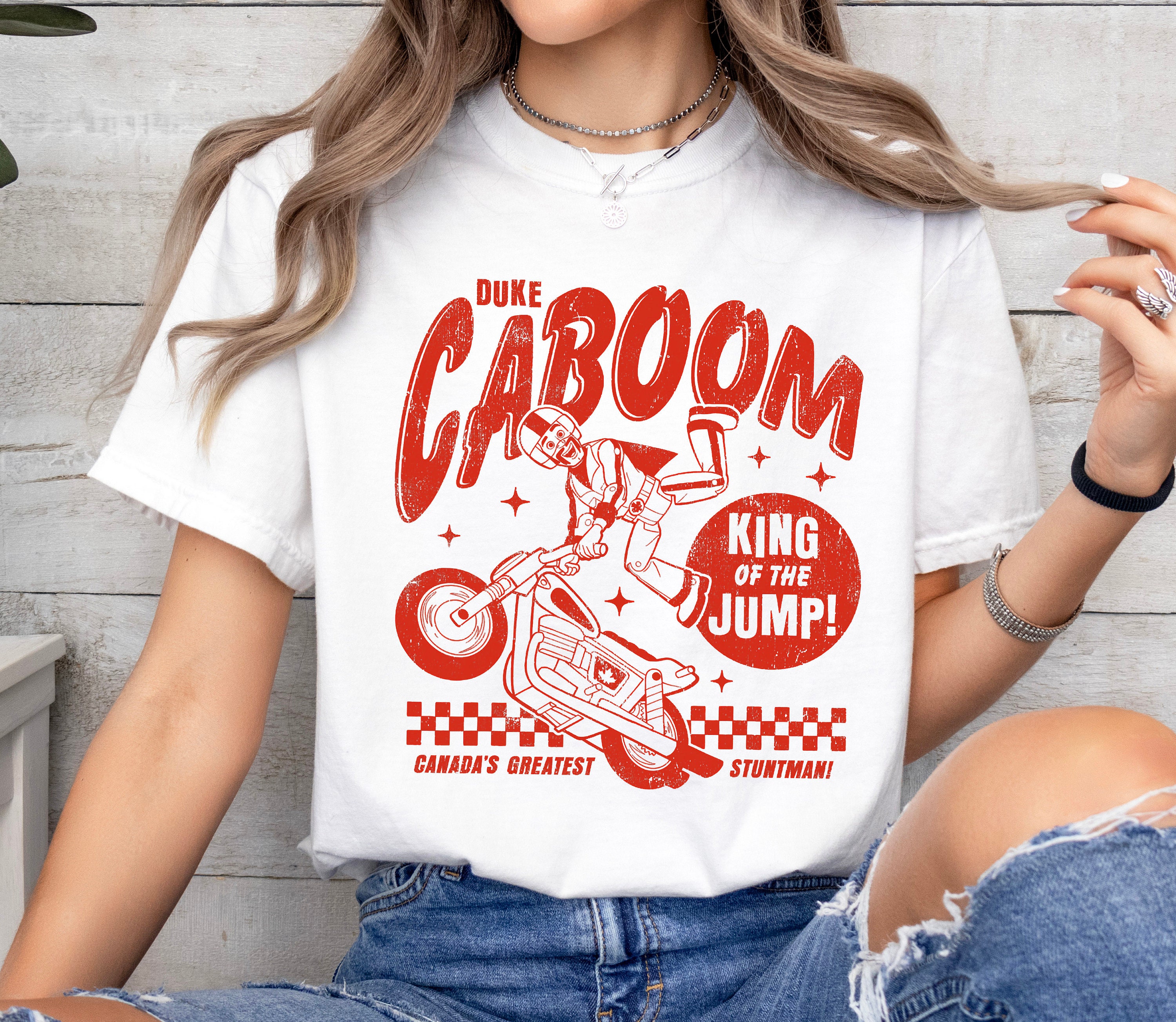 ★Urbandtype.★ Toy Story Caboom Graphic T-Shirt Dirty White Disney Pixar Toy Story Duke Caboom Greatest Stuntman T-shirt