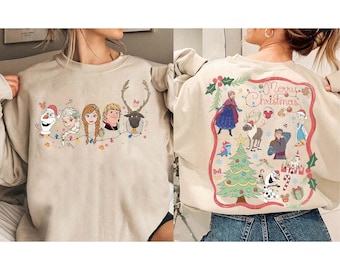 Camiseta navideña de Disney Frozen con luces de doble cara, suéter navideño de Elsa y Anna Olaf, camiseta navideña de Disney, camiseta navideña de princesas de Disney