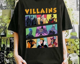 Disney Villains Bad Girls Bad Guys retro panelshirt, malafide Cruella Ursula Evil Queen Hades Villains Group, Disneyland T-shirt familie-uitje