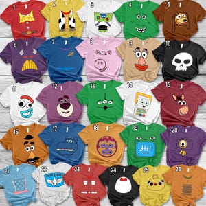 Disney Toy Story Face Outline Family Matching Shirt, Toy Story 5 Costume Halloween Shirt,Disney Group Tee, Buzz , Woody,Lilypad Alien Jessie