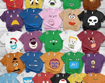 Disney Toy Story Face Outline Family Matching Shirt, Toy Story 5 Costume Halloween Shirt,Disney Group Tee, Buzz , Woody,Lilypad Alien Jessie