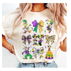 Disney Coquette Bögen Micky n Freunde Happy Mardi Gras Karneval Shirt, Disney Mickey Minnie Donald Daisy Shirt, Disneyland Familien Reise Shirt