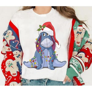 Disney Iejoor kerstmuts kerstverlichting shirt, Winnie de Pooh kerstkostuum shirt, Disneyland bijpassende kerstgroep shirts, Xmas Squad