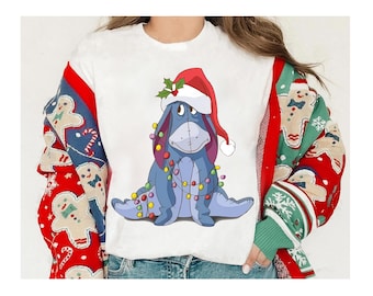 Disney Eeyore Santa Hat Christmas Lights Shirt, Winnie The Pooh Xmas Costume Shirt, Disneyland Matching Christmas Group Shirts, Xmas Squad