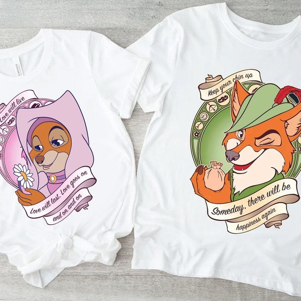 Retro Disney Robin Hood and Maid Marian Fox Shirt, Disney Couple Shirt, Disney Valentine Day Shirt, Disney Family Matching Shirt