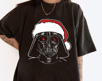 Camiseta navideña con boceto de Papá Noel y Darth Vader de Disney Star Wars, camiseta navideña divertida de Disney Star Wars, sudadera navideña a juego de Disneyland.