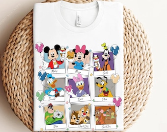 Camiseta retro Disney Mickey y sus amigos con retrato Polaroid, camiseta Disney Mickey con globo, camiseta a juego para la familia de Disneyland, camiseta del parque Epcot