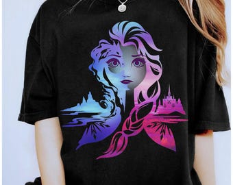 Disney Frozen 2 Elsa Two Tone Gradient Portrait T-Shirt, Disneyland Christmas Matching Family Shirts, Christmas Squad Sweatshirt