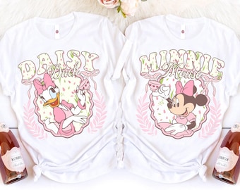 Retro Disney Minnie Mouse Floral Pink Tea Cup Shirt, Minnie and Daisy Disney Bestie Shirt, Disney 80s Vibes Shirt, Girl Birthday Gifts