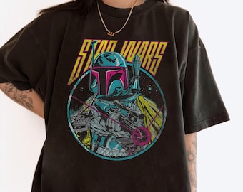 Star Wars Boba Fett Neon Blaster Vintage Graphic Shirt, Star Wars Celebration, Galaxy's Edge, Star Wars Day,Walt Disney World Disneyland Tee