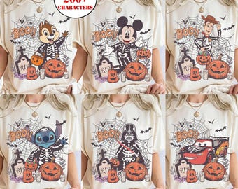Vintage Disney All Characters Skeleton Halloween Shirt Mickey & Friends Toy Story 5 Star Wars Chip Dale, Mickey's Not So Scary Halloween Tee