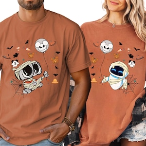 Disney Pixar Wall-E & Eve Mummy Halloween Spooky Balloon Shirt, Halloween Couple Tee, Disney Family Matching Shirt, Disneyland Trip Outfits